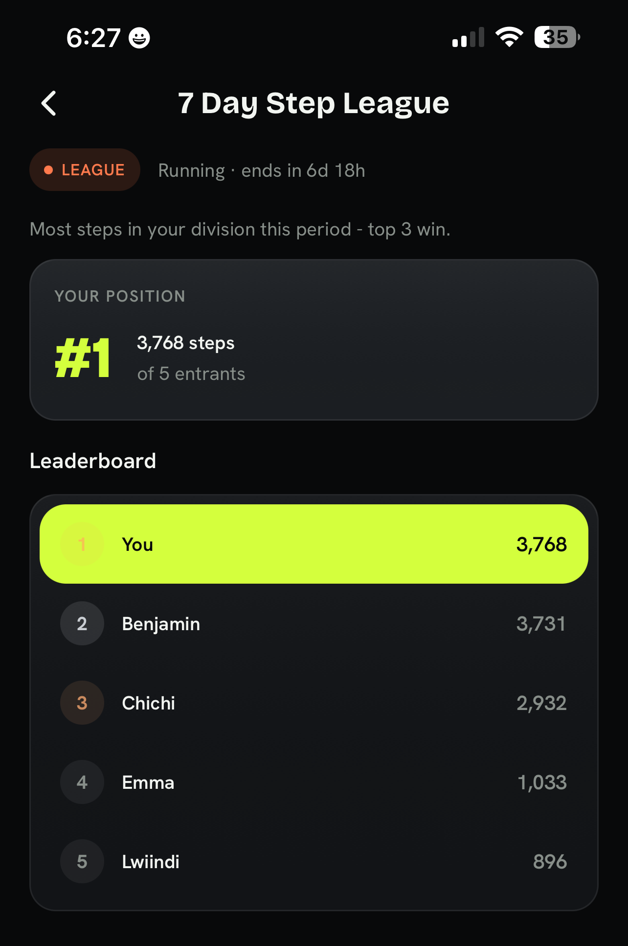 A live Impulso step comp worth two hundred dollars, with the member leading the leaderboard